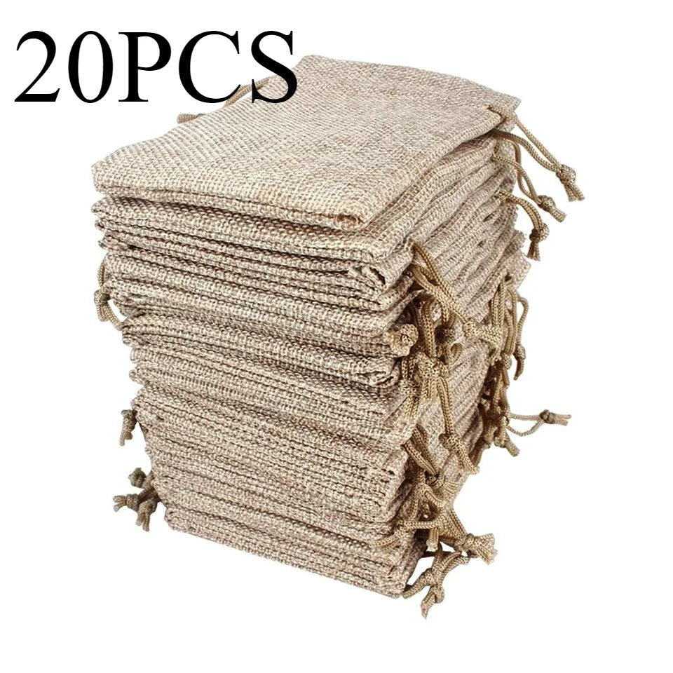 Brown Burlap Drawstring Gift Bags 10/20pcs – Wedding Favors Drawstring Gift Bags PLUSH 20PCS 15x10cm