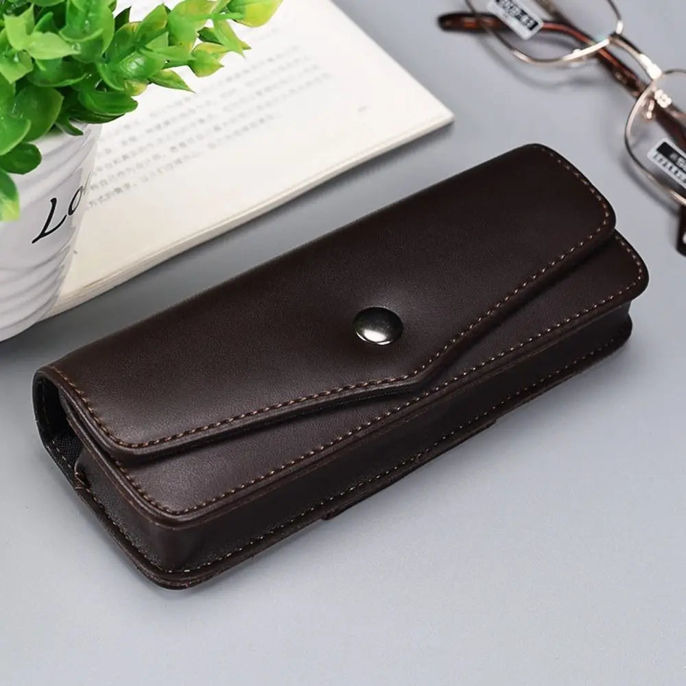 PU Leather Eyeglass Case – Slim Waistpack Glasses Box Eyeglass Case PLUSH dark coffee