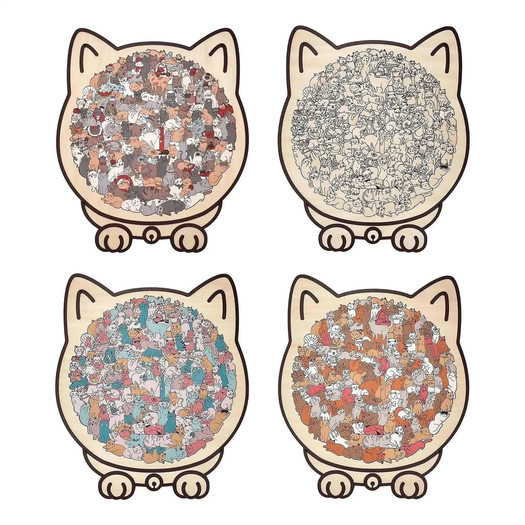Cat-Shaped Wooden Jigsaw Puzzle 135pcs – Gift for Cat Lovers Wooden Jigsaw Puzzle PLUSH