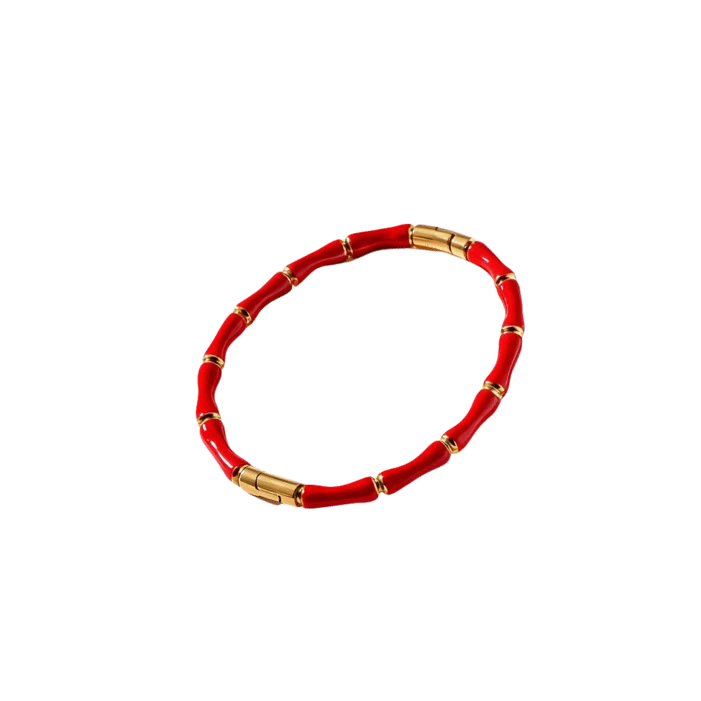 Colorful Bamboo Joint Bangle – Gold Stainless Steel Enamel Bracelet Enamel Bangle Bracelet PLUSH Red