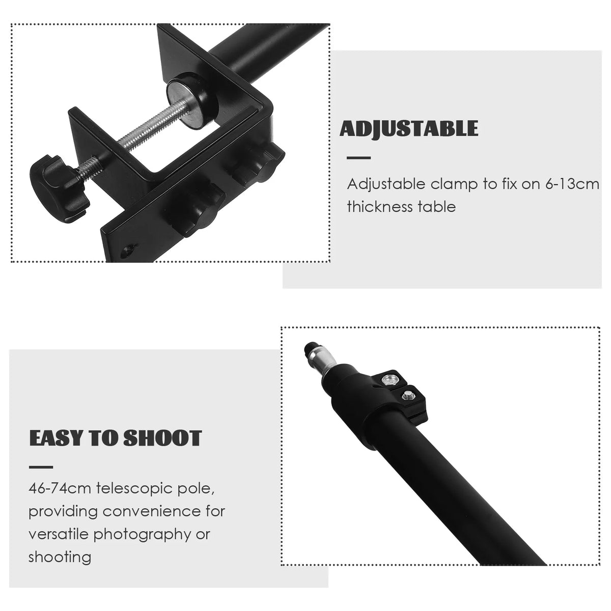 Telescopic Desk Camera Stand 46–74cm | Ring Light Table Mount Camera Desk Stand PLUSH