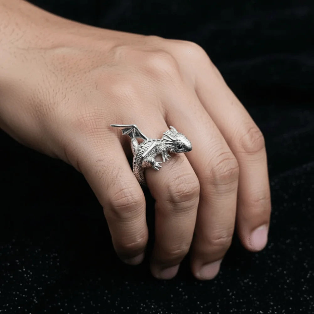 Vintage Dragon Adjustable Silver Ring – Retro Animal Jewelry Fashion Ring PLUSH