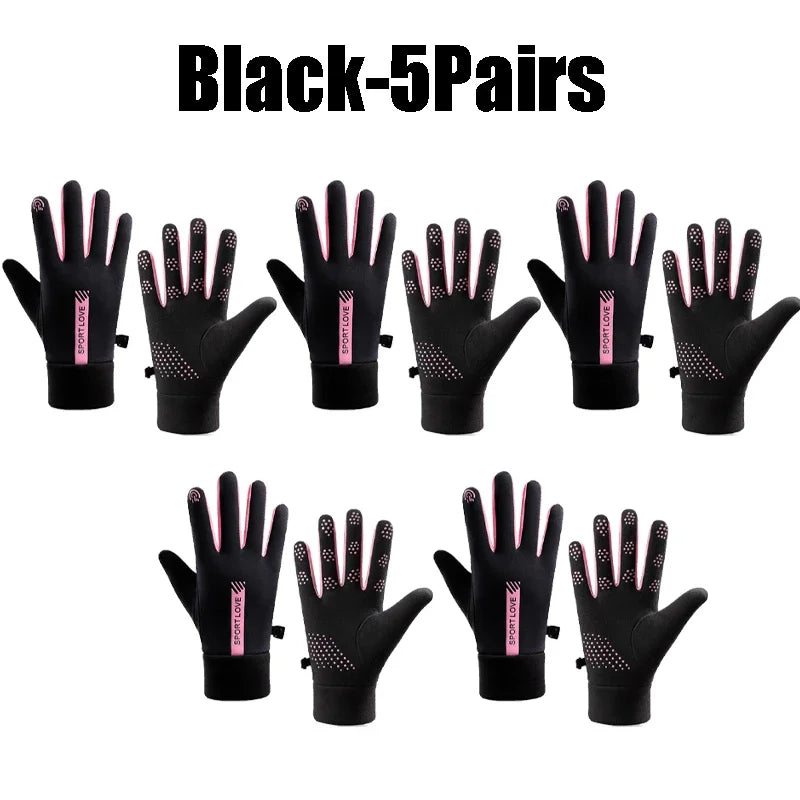 Waterproof Touchscreen Winter Gloves – Unisex Anti-Slip Winter Sports Gloves PLUSH Black-5Pairs