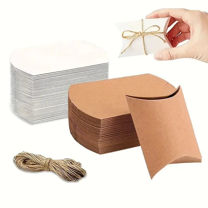 50pcs Kraft Paper Pillow Candy Boxes with Hemp Rope | Party Favors Party Favor Boxes PLUSH