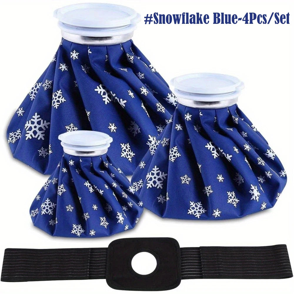 Hot & Cold Reusable Ice Pack Set – 3 Bags + Elastic Wrap Hot Cold Ice Pack PLUSH 4PCS Snow Blue