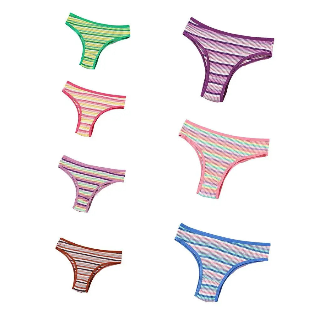 Women's Cotton Briefs – Colorful Striped Low Waist Panties Women's Cotton Briefs PLUSH