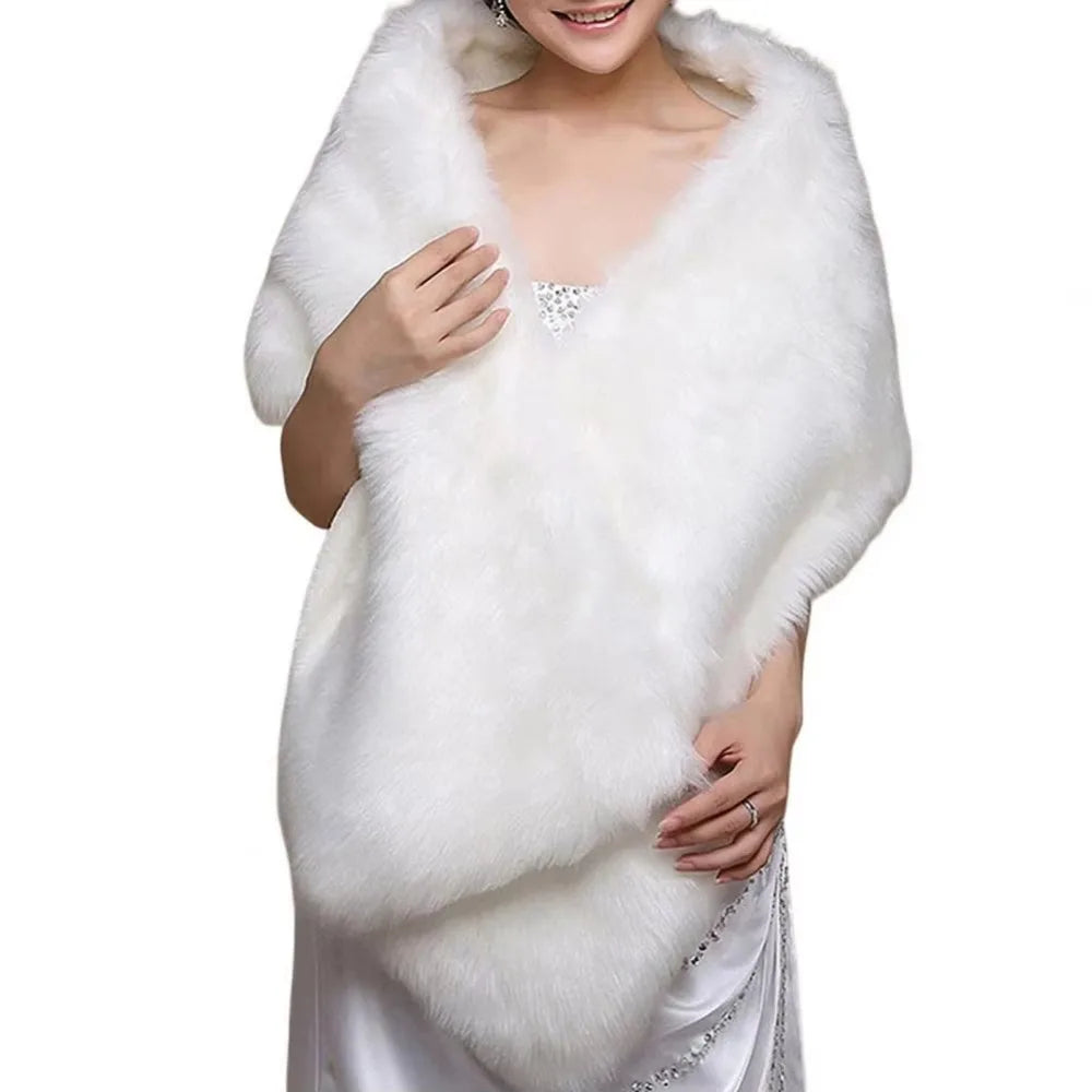Luxury Faux Fur Bridal Shawl | White Wedding Wrap 175cm Bridal Fur Shawl PLUSH White