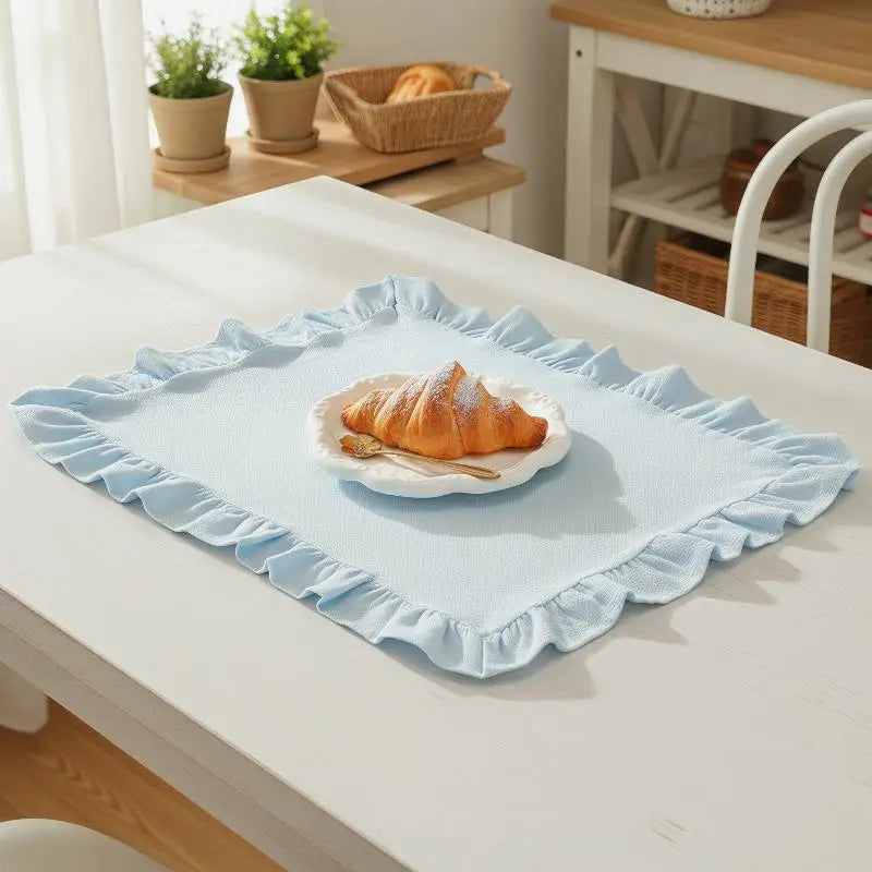 Pink Blue Stripe Ruffle Placemats – Stylish Dining Table Set Decorative Placemat PLUSH