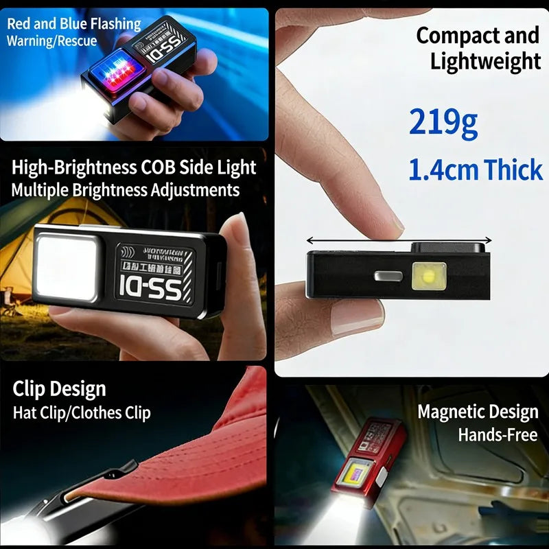 Mini COB LED Flashlight USB-C Rechargeable 600LM EDC Clip LED Pocket Flashlight PLUSH