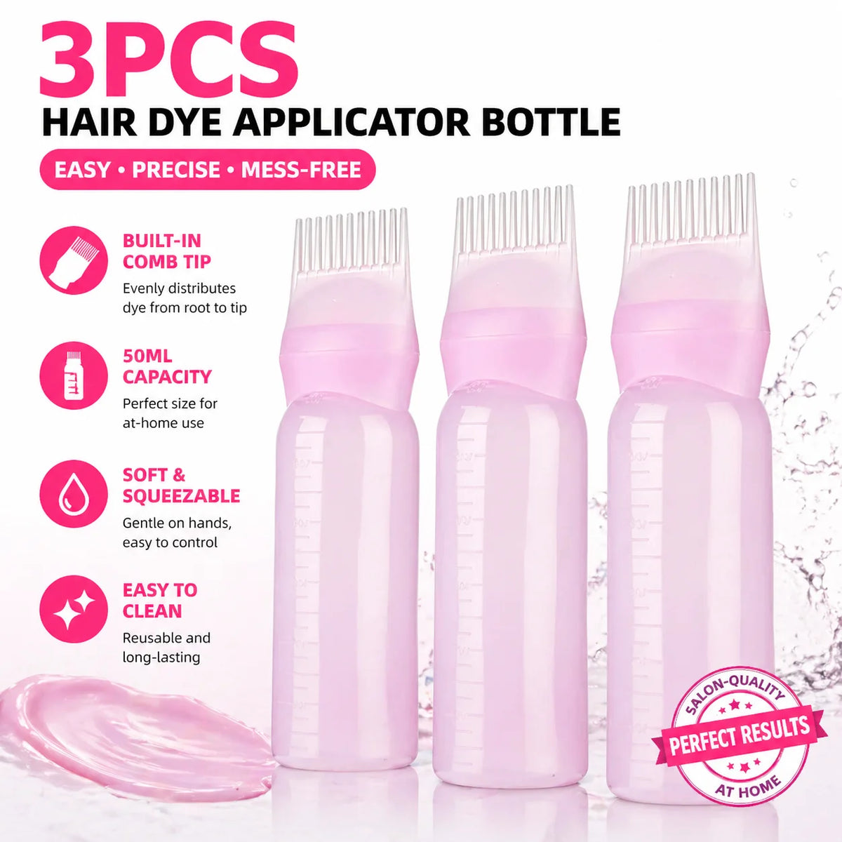 3-Pack 180ml Hair Root Scalp Applicator Bottles – Comb Tip Hair Applicator Bottle PLUSH