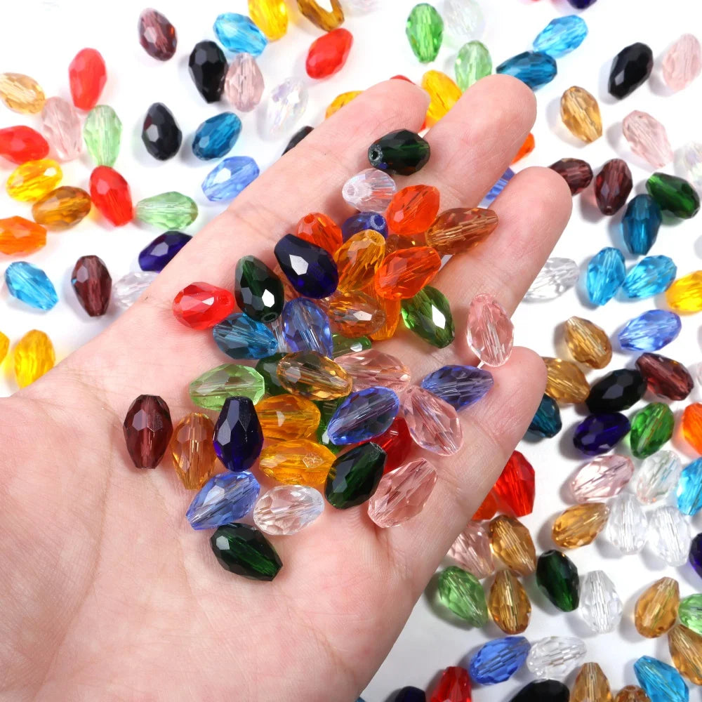 50pcs Faceted Teardrop Crystal Glass Beads – DIY Jewelry Making Glass Spacer Beads PLUSH