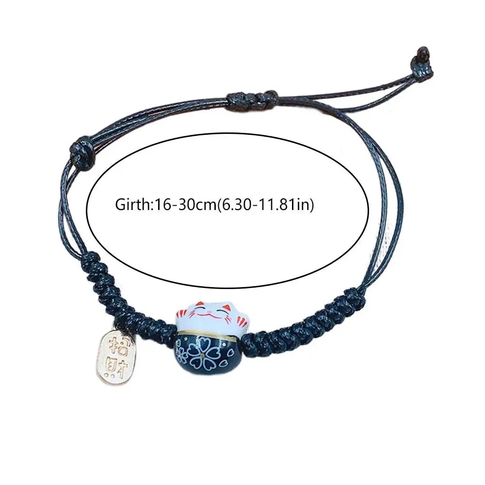 Ceramic Maneki Neko Charm Bracelet – Red Braided Rope Charm Bracelet PLUSH