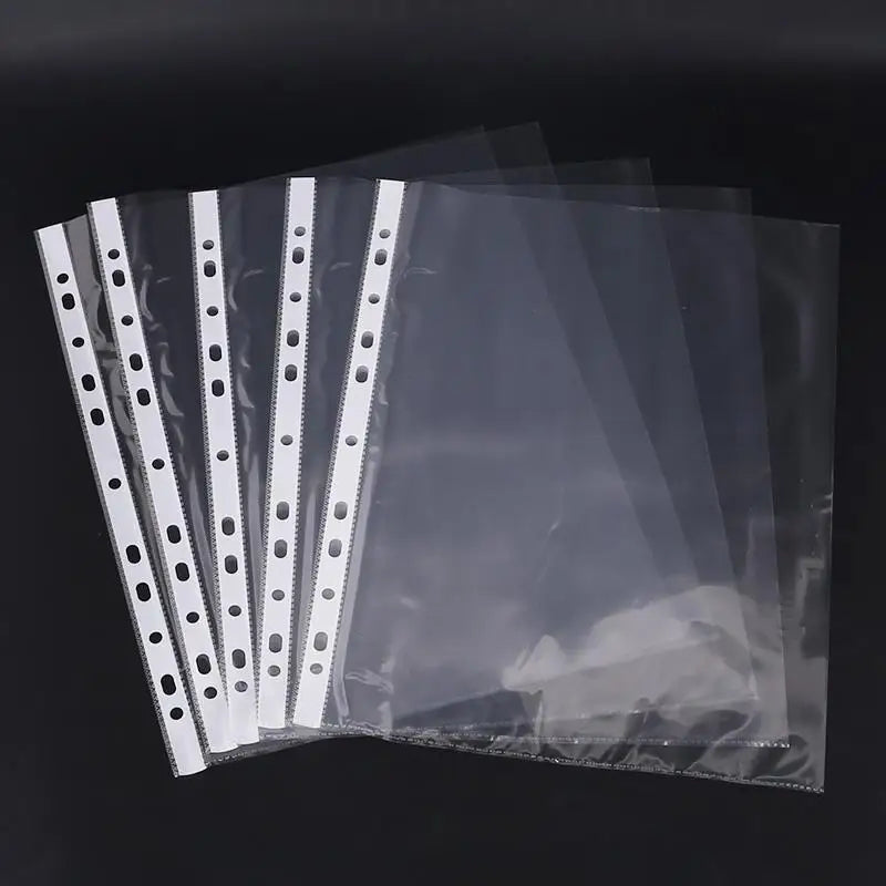 100pcs Clear A4 File Folders – 11-Hole 3-Ring Binder PP Sleeves Document File Sleeves PLUSH
