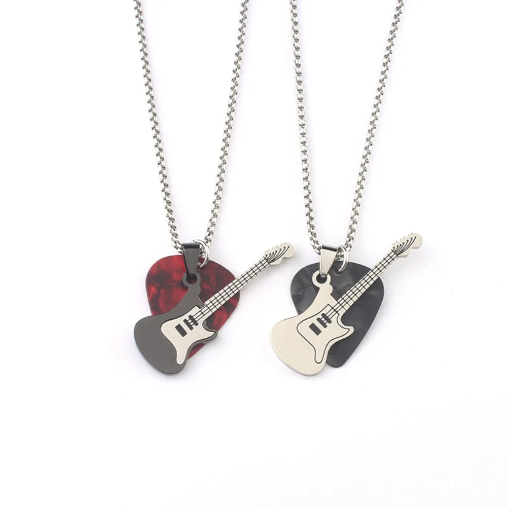 Hip-Hop Guitar Pick Pendant Necklace | Punk Titanium Steel Pendant Chain Necklace PLUSH