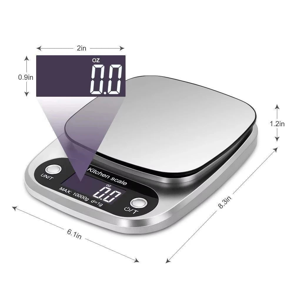 Digital Kitchen Scale 10kg LED Display | Stainless Steel Digital Kitchen Scale PLUSH