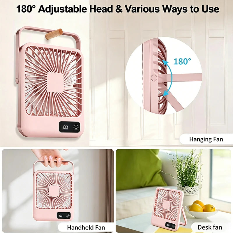 Portable Rechargeable USB Desktop Fan – 180° Tilt & Power Display Portable Desktop Fan PLUSH