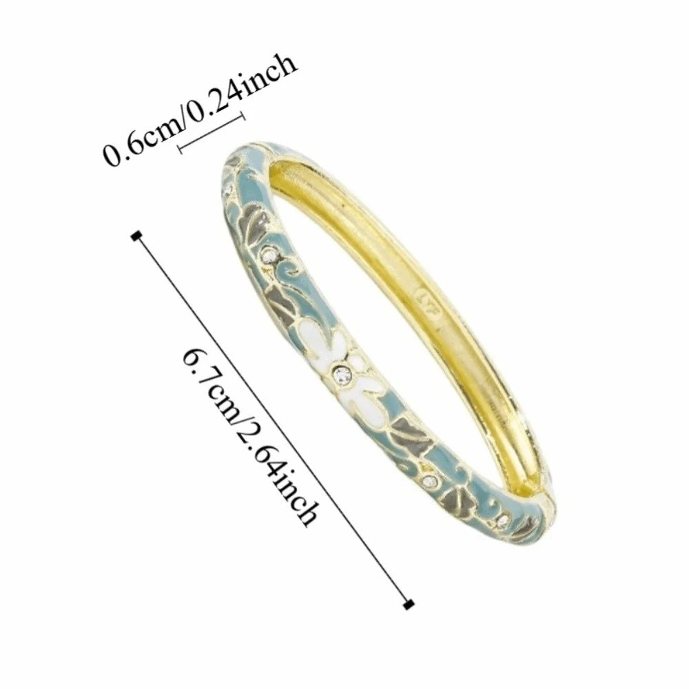 Enamel Cloisonné Bangle – Vintage Chinese Flower Bracelet Enamel Bangle PLUSH
