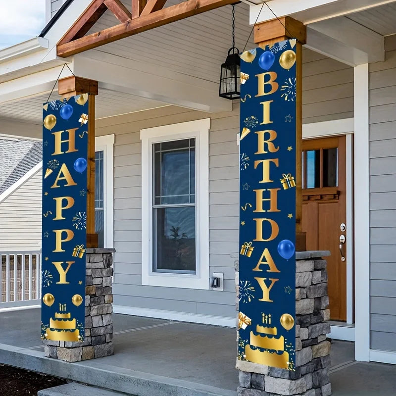 Birthday Door Banner Pair Black Gold – Indoor & Outdoor Decor Party Door Banner PLUSH