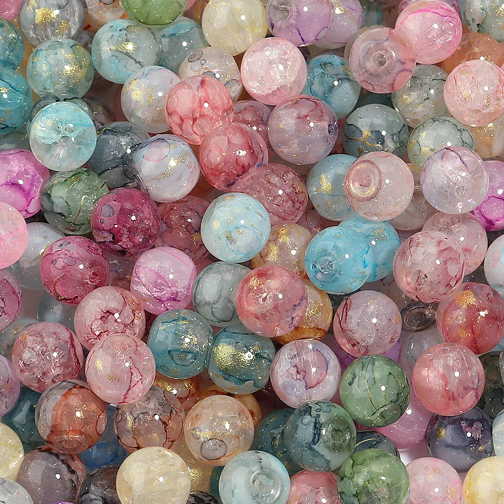 50pcs 8mm Ice Crack Gold Foil Glass Beads for DIY Jewelry Glass Spacer Beads PLUSH