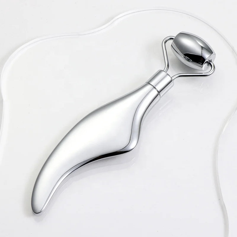 Stainless Steel Facial Roller & Gua Sha Face Massage Tool Facial Massage Tool PLUSH Silver