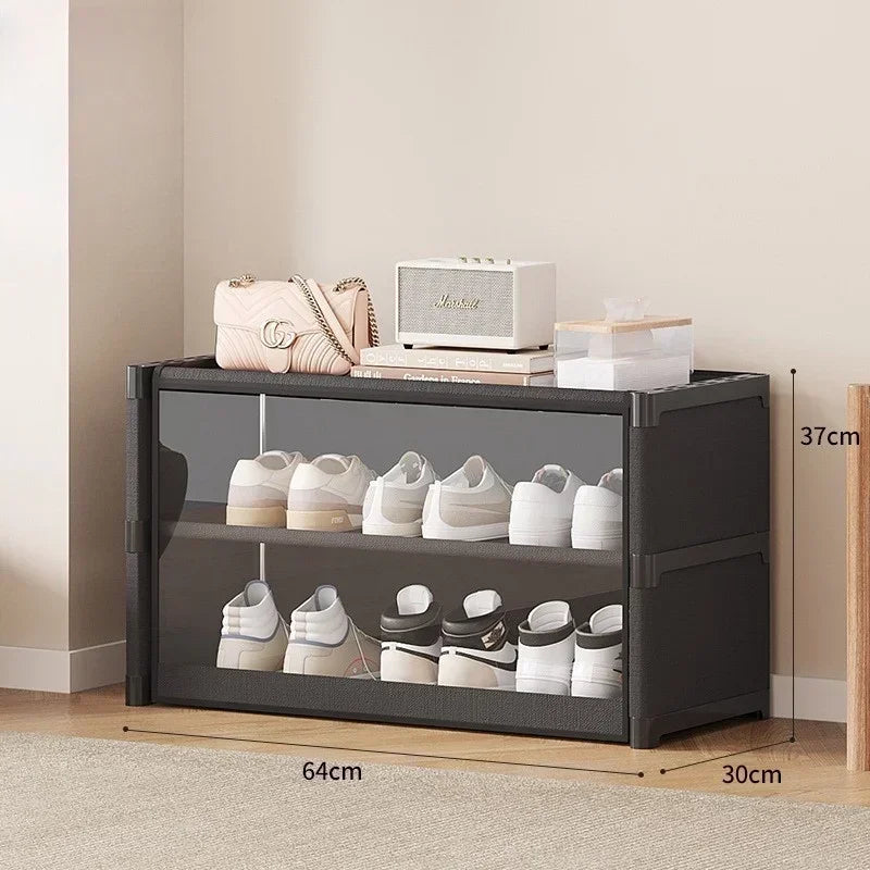 Multilayer Dustproof Shoe Rack Cabinet for Small Spaces Shoe Rack Cabinet PLUSH Black 3 layer