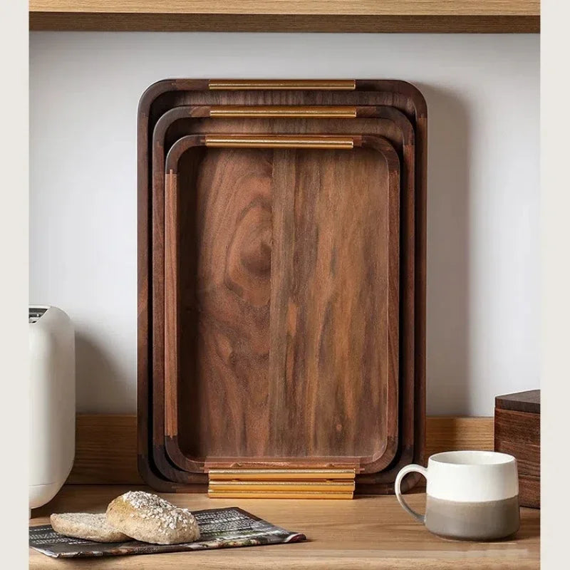 Vintage Solid Wood Serving Tray with Brass Handles | Handcrafted Wood Serving Tray PLUSH