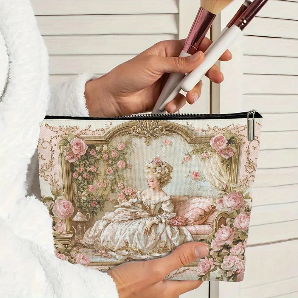 Rococo Floral Makeup Bag – Zipper Pouch & Jewelry Organizer Cosmetic Zipper Pouch PLUSH