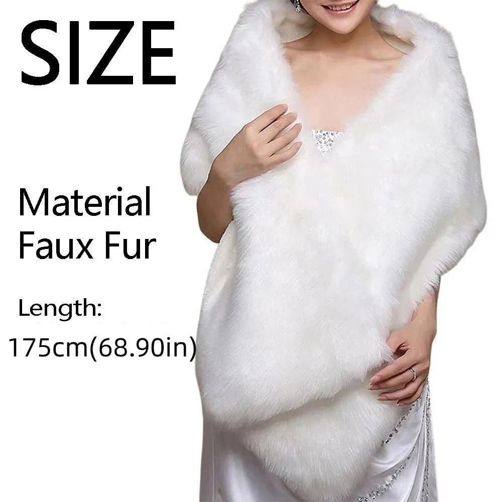 Luxury Faux Fur Bridal Shawl | White Wedding Wrap 175cm Bridal Fur Shawl PLUSH