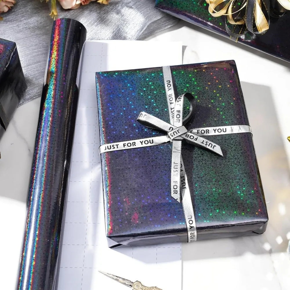 Gradient Laser Wrapping Paper Roll 43×300cm – Holographic Gift Wrapping Paper PLUSH