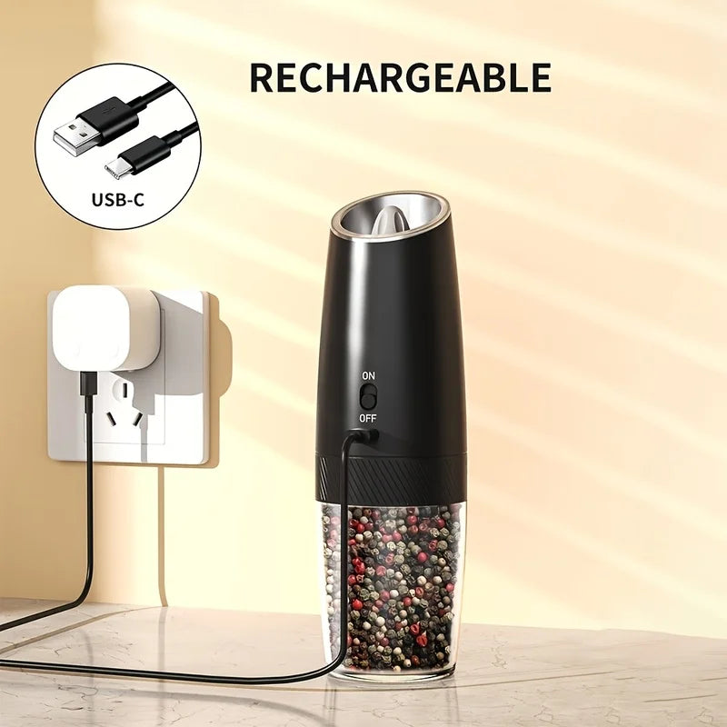 2-Pack Electric Salt & Pepper Grinder Set | USB, LED, Gravity Electric Spice Grinder PLUSH