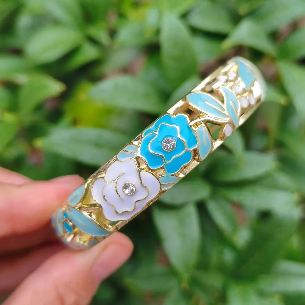 Chinese Cloisonné Enamel Peony Bangle – Filigree Flower Bracelet Enamel Bangle PLUSH 14
