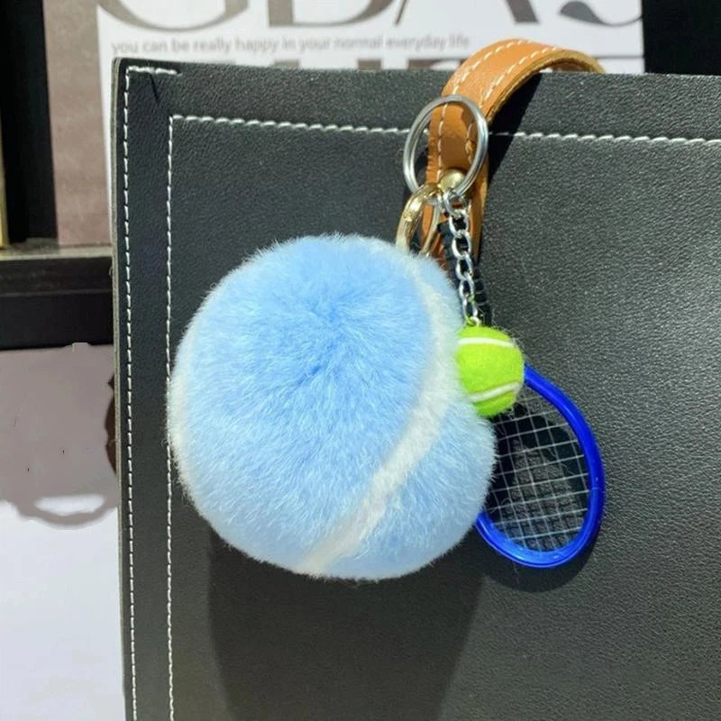 Tennis Ball Plush Keychain – Cute Cartoon Fur Bag Pendant Plush Keychain Charm PLUSH A4