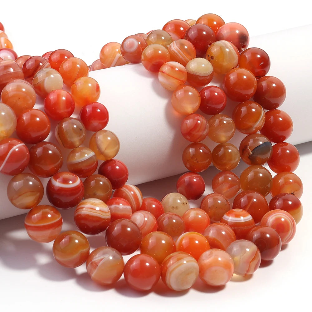 Orange Striped Agate Round Spacer Beads – Natural Stone DIY Natural Stone Beads PLUSH