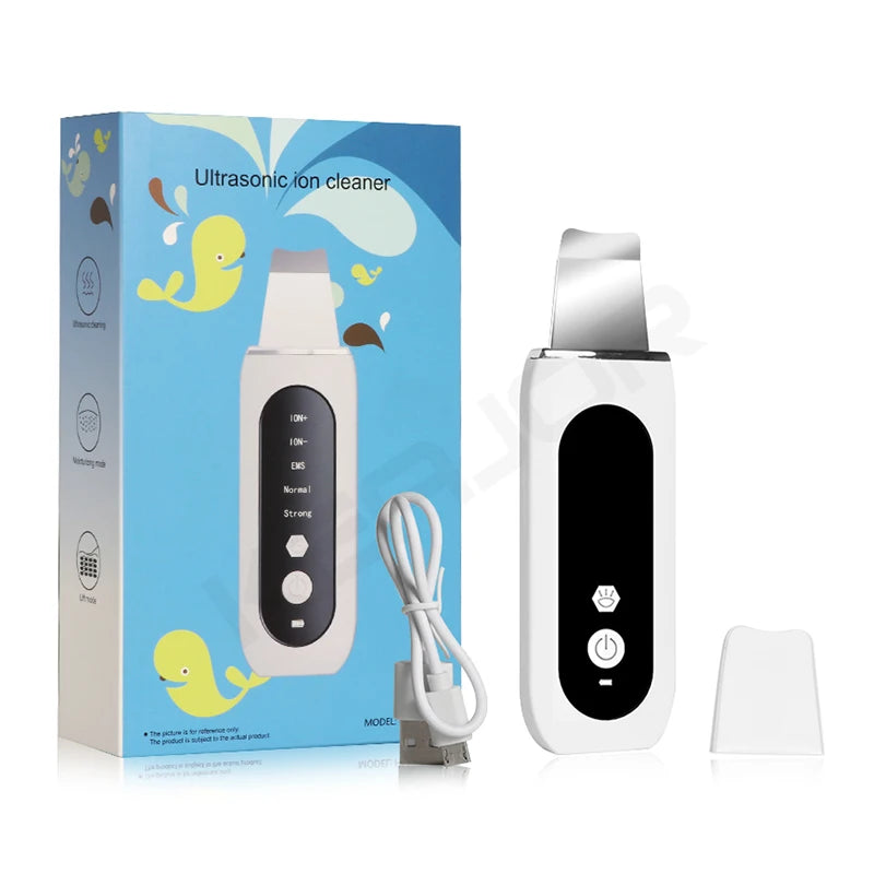 Ultrasonic Skin Scrubber – Blackhead Remover & Pore Cleanser Facial Cleansing Device PLUSH white