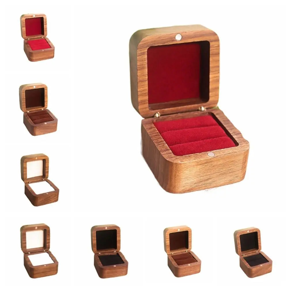 Wood Ring Box 1/2 Slot Square Jewelry Display Case for Weddings Ring Display Box PLUSH