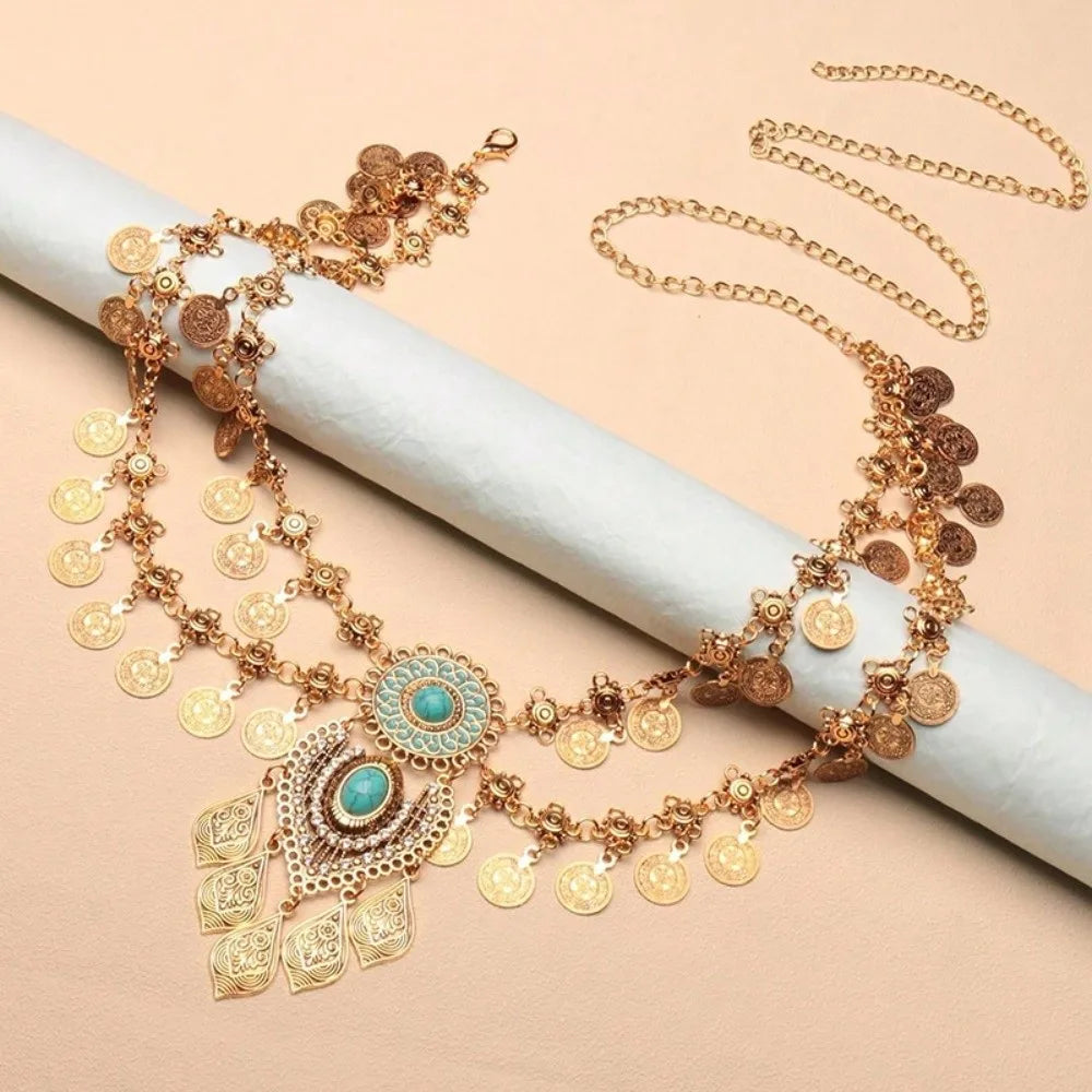Double-Layer Gold Tassel Waist Chain – Belly Dance Body Jewelry Body Chain PLUSH