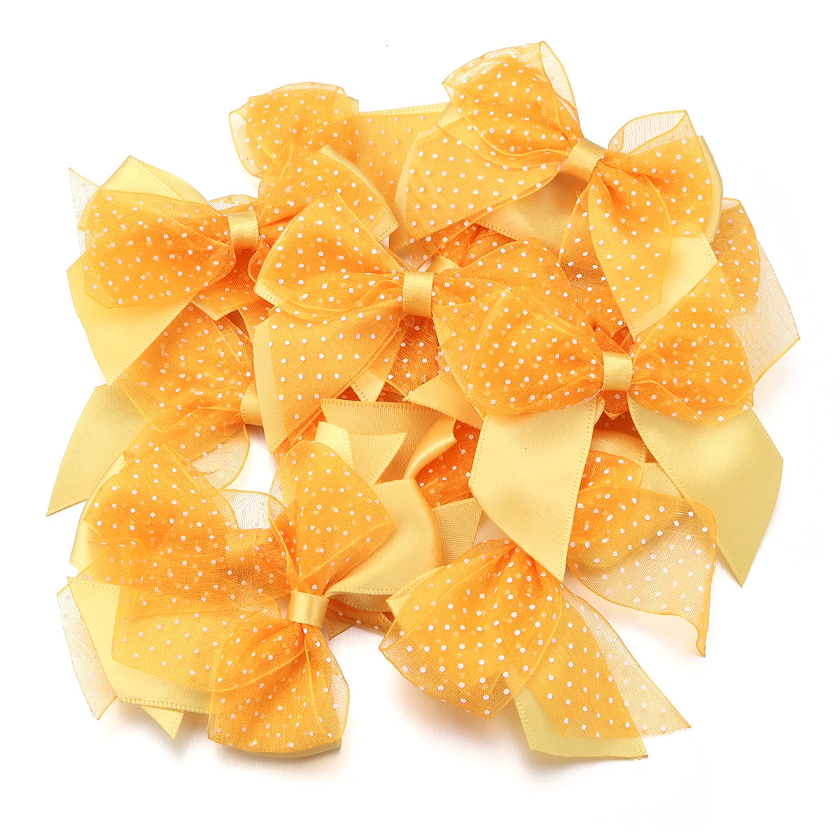 10pcs Polka Dot Satin Organza Bows – DIY Hair & Gift Decor Hair Bow Embellishments PLUSH golden