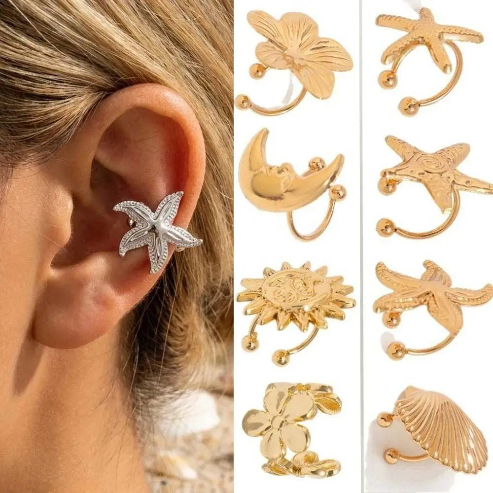 Vintage Flower C-Shape Ear Cuff – Starfish Shell Clip Earring Clip-On Ear Cuff PLUSH