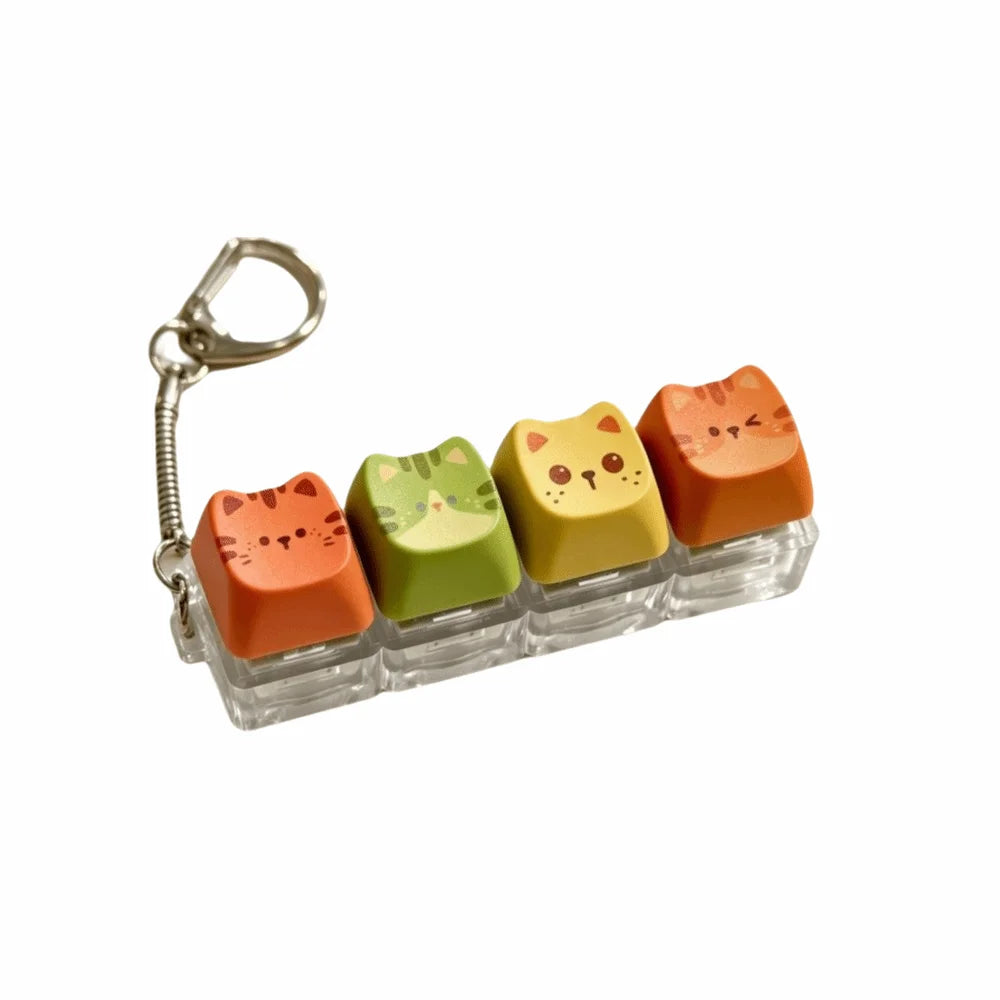 Cute Cat Keycap Keychain – Fidget Clicker Button Keychain Novelty Keychain PLUSH 4 key -Style A-