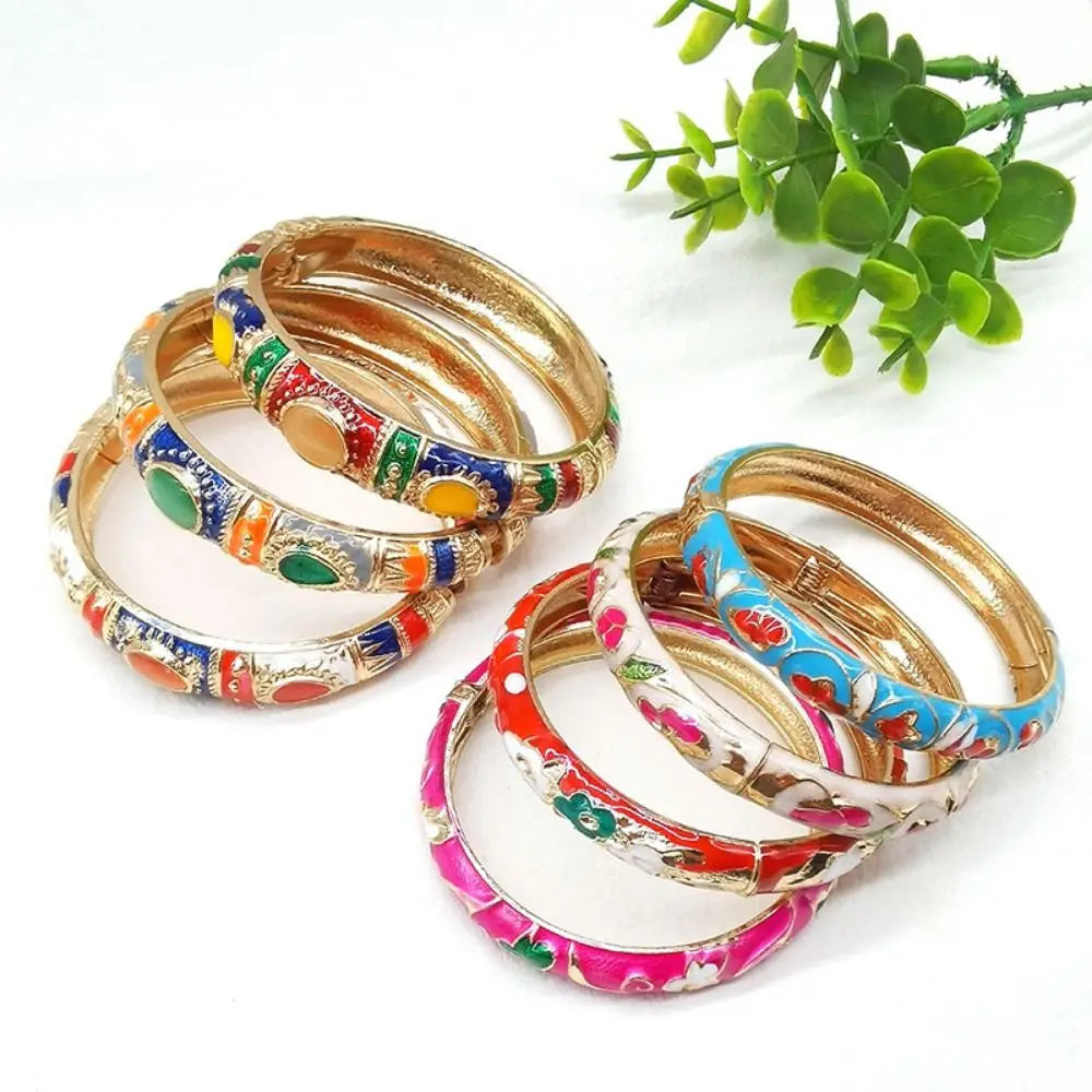 Chinese Cloisonné Enamel Peony Double Bangle Bracelet Women Enamel Bangle Bracelet PLUSH