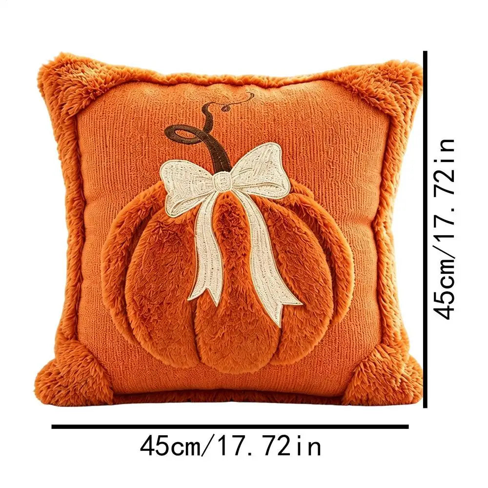 Pumpkin Bow Throw Pillow Cover 45x45cm | Fall Halloween Decor Throw Pillow Cover PLUSH Orange