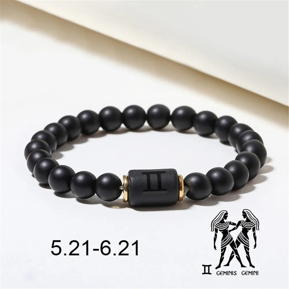 Zodiac Constellation Matte Black Agate Beaded Bracelet Beaded Bracelet PLUSH Gemini