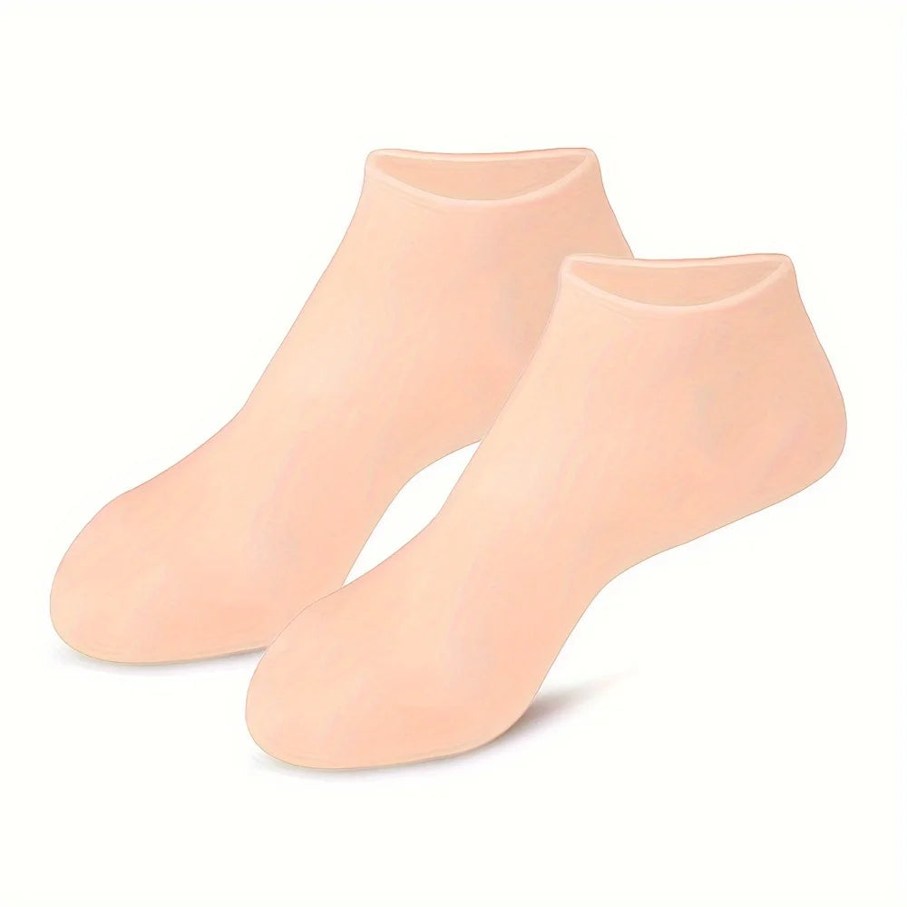 Silicone Moisturizing Foot Socks – Massage & Dry Heel Care Moisturizing Foot Socks PLUSH 2PC-Beige