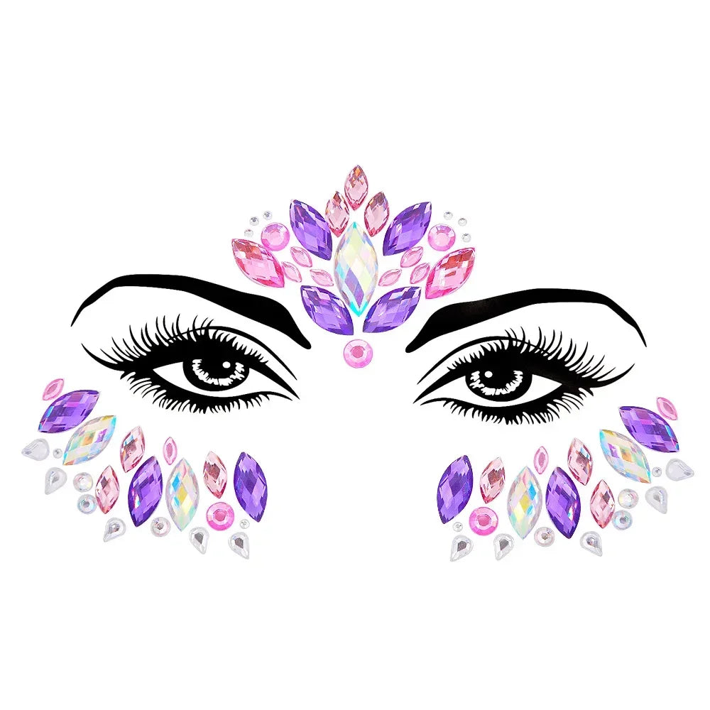 Crystal Face Gems Rhinestone Temporary Tattoo Stickers
