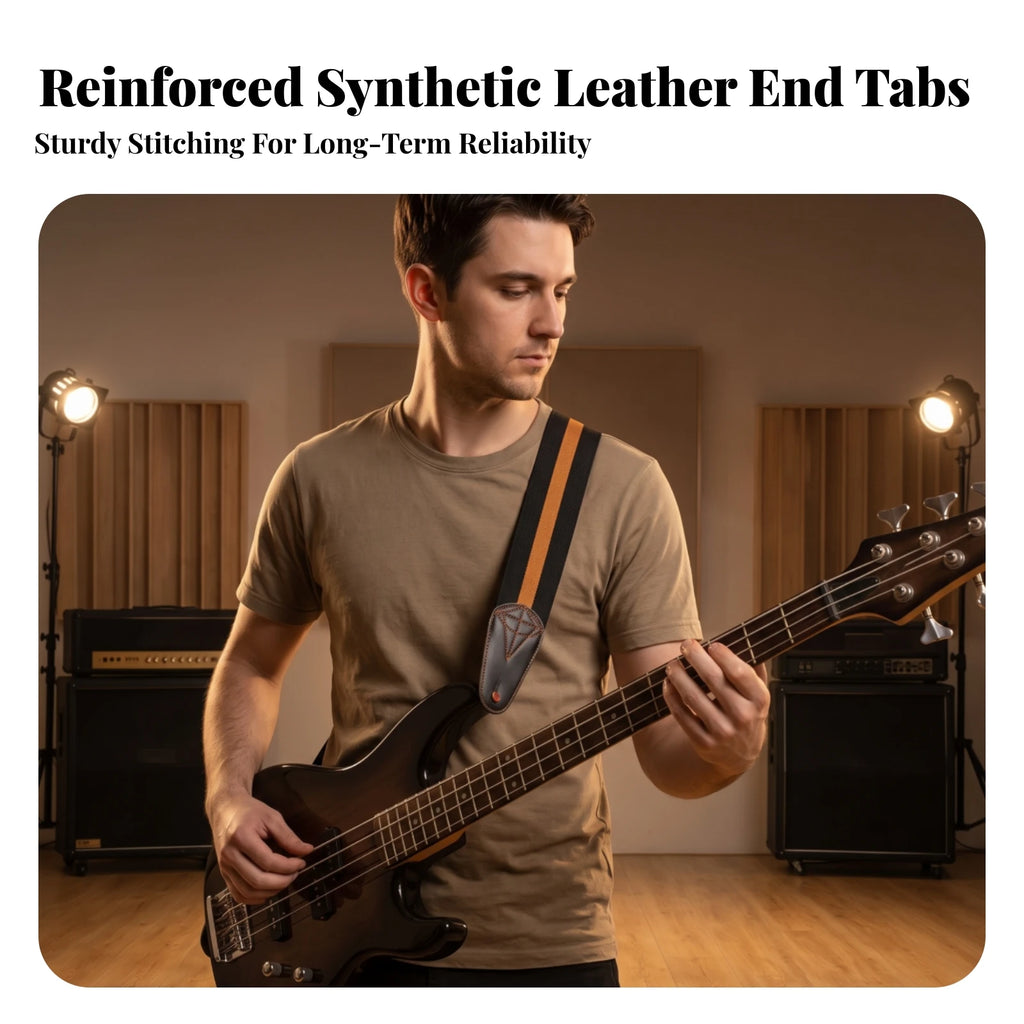 Elastic Guitar Strap with Leather Ends | Adjustable 141–220cm Guitar Strap PLUSH
