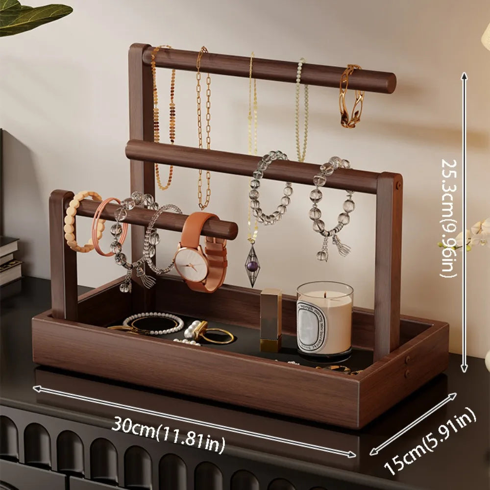 Solid Wood Bracelet Stand – Multi-Layer Jewelry Organizer Jewelry Display Stand PLUSH 3 with black cloth