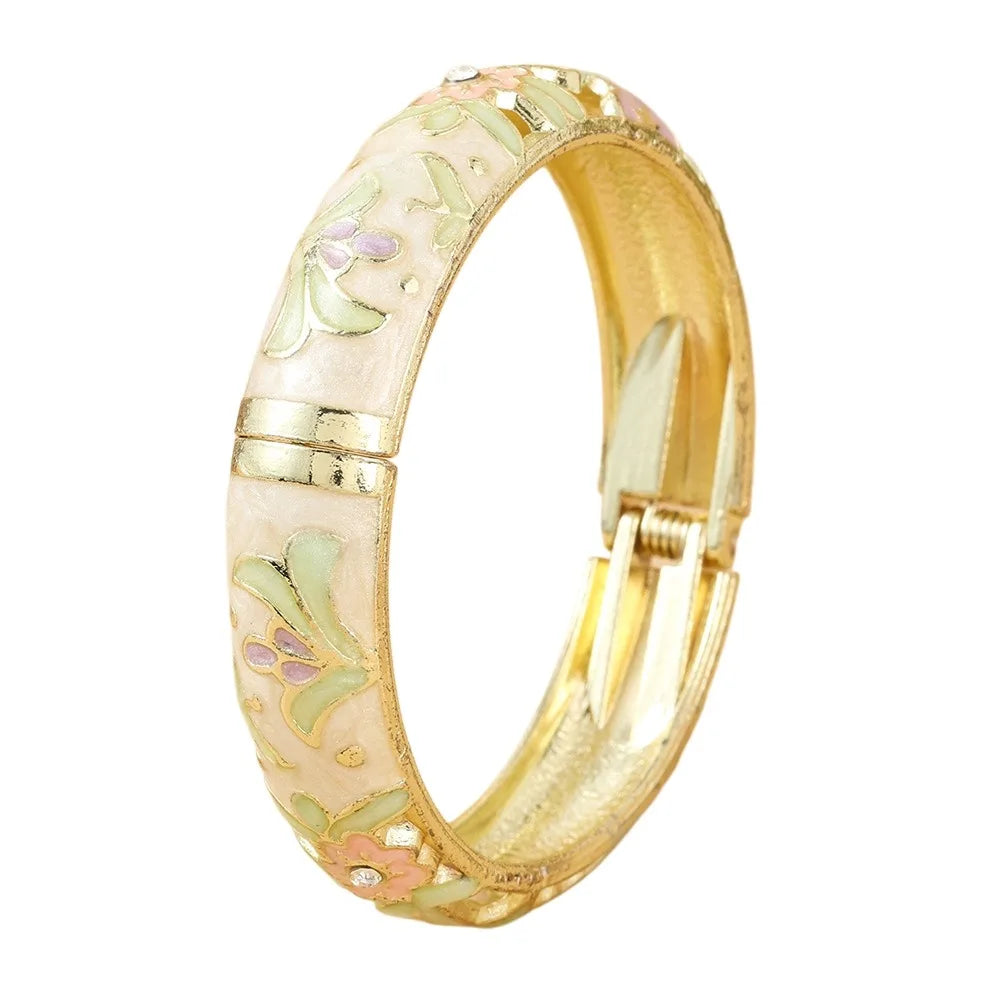 Enamel Cloisonne Floral Bangle – Vintage Women's Bracelet Enamel Bangle PLUSH StyleA White