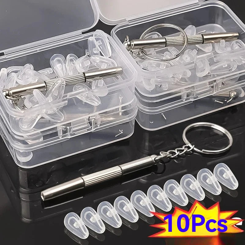 10pcs Silicone Nose Pads for Glasses + Screwdriver Kit Eyeglass Repair Kit PLUSH