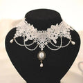 Punk Lace Pearl Choker Necklace – Bridal Wedding Jewelry Choker Necklace PLUSH white