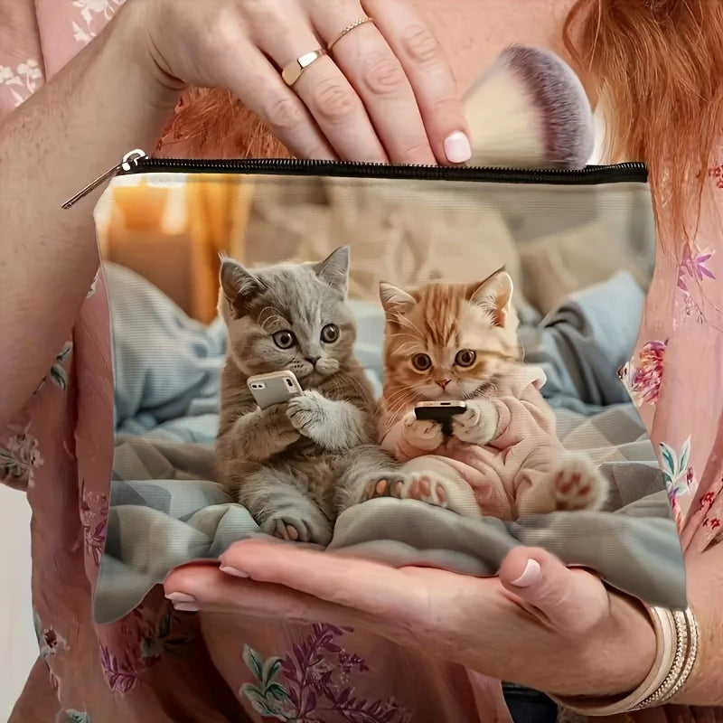 Kitten Print Makeup Bag | Zipper Pouch & Travel Organizer Makeup Zipper Pouch PLUSH